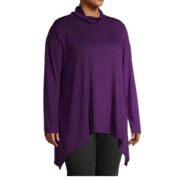 Terra & Sky Womens Purple Cowl Neck Sharkbite Tunic Top Size 0X (14W) - Picture 3 of 8
